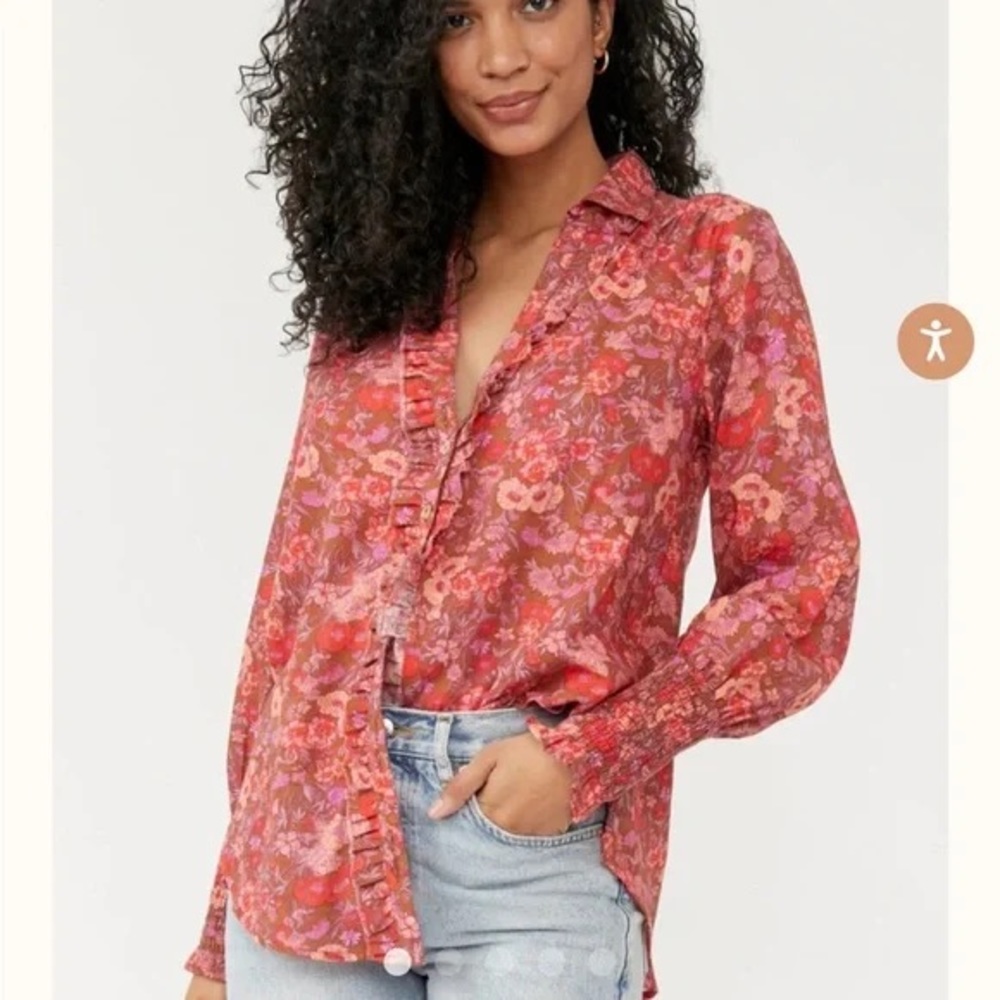 Free People Earth Combo Printer Top in Red size Medium. Button down. Tunic style